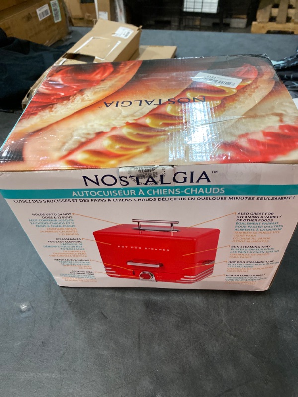 Photo 1 of Nostalgia Extra Large Diner-Style Steamer 20 Hot Dogs and 6 Bun Capacity, Perfect for Breakfast Sausages, Brats, Vegetables, Fish Red