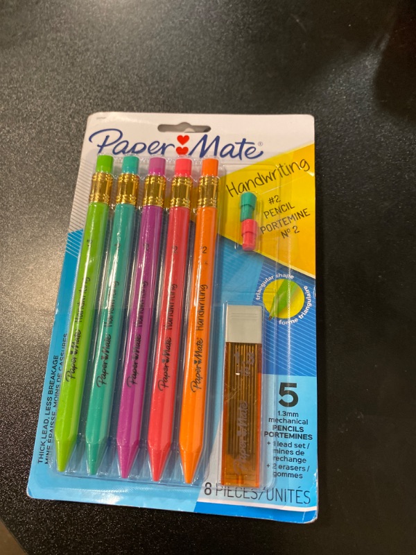 Photo 2 of 2 PACK Paper Mate Handwriting Triangular Mechanical Pencil Set with Lead & Eraser Refills, 1.3mm, Fun Barrel Colors, 16 Count