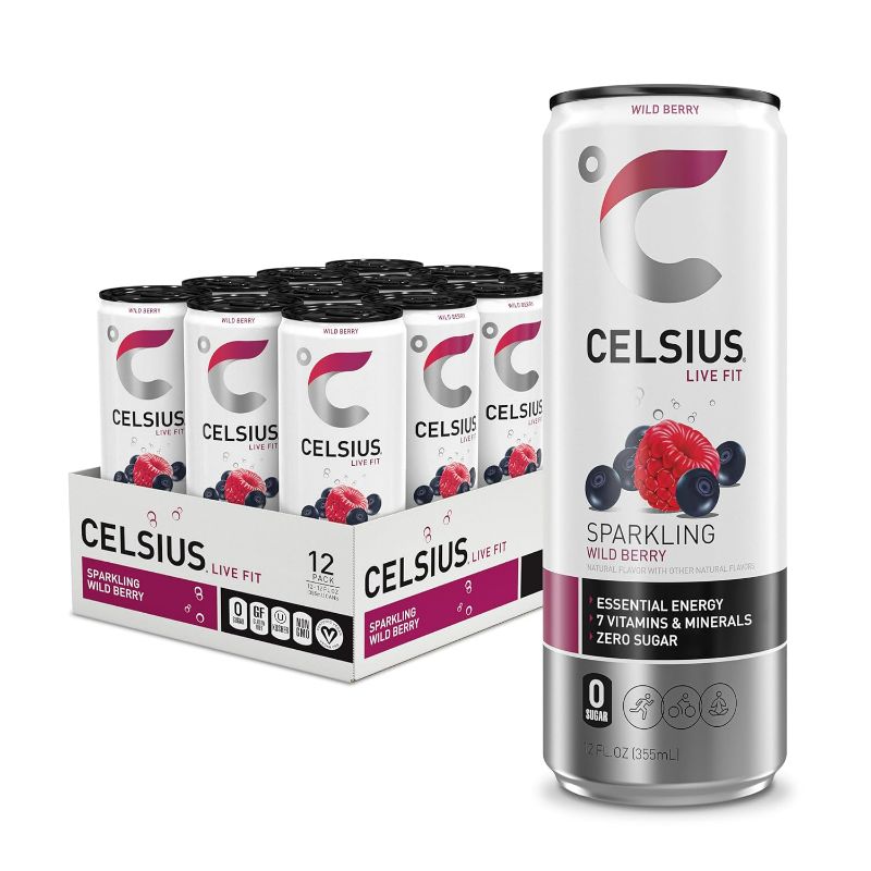 Photo 1 of CELSIUS Sparkling Wild Berry, Functional Essential Energy Drink 12 Fl Oz (Pack of 12)

