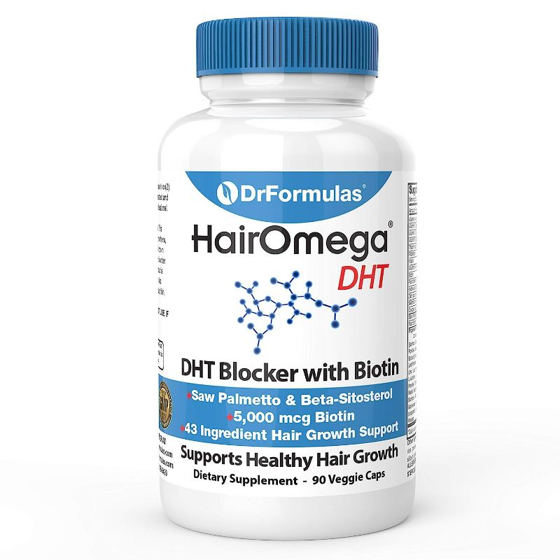 Photo 1 of DrFormulas DHT Blocker for Men and Women | HairOmega Advanced Hair Growth Supplements with Biotin 5000 mcg | Hair Loss Vitamins Pills 60capsules 
