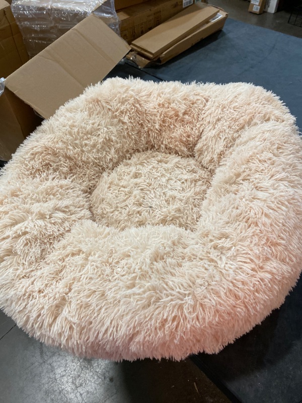 Photo 2 of Round Pet Bed, Plush Soft Washable Self-Warming Calming Dog Bed Donut Cuddler Round Dog Bed Comfortable for Sleeping Winter(Beige)
