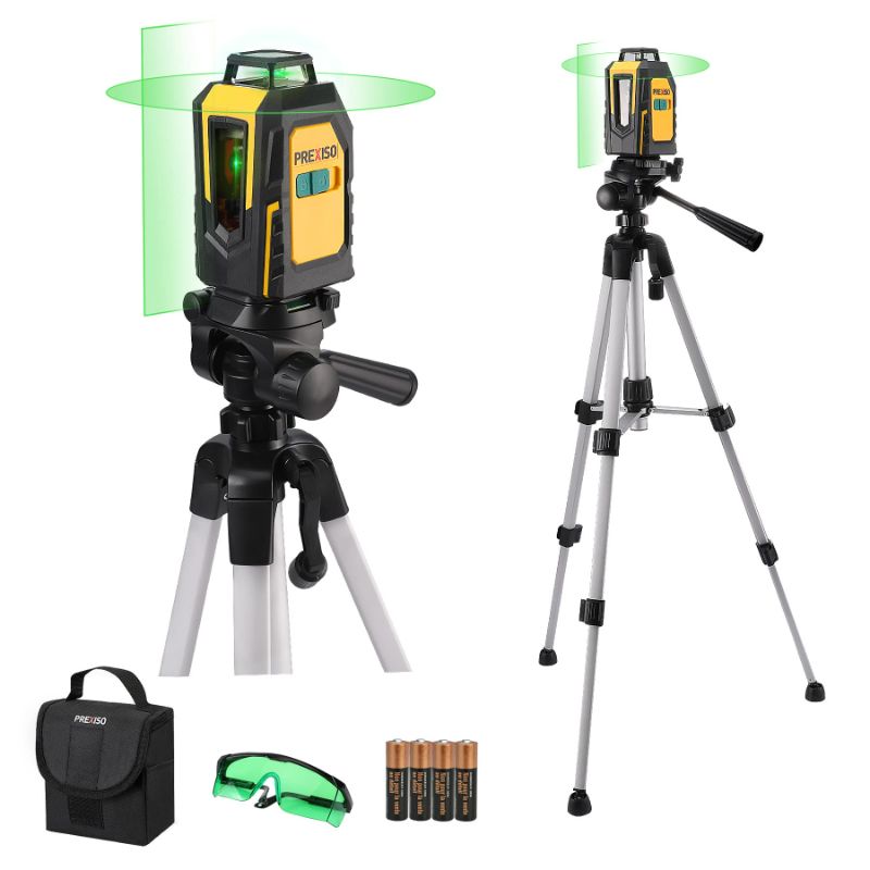 Photo 1 of PREXISO 360° Laser Level with Tripod, 100Ft Self Leveling Cross Line Laser Level with Green Glasses, Portable Bag, 4 AA Batteries - Green Horizontal Line for Construction, Tile, Home Renovation Green,red