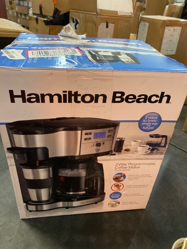 Photo 2 of Hamilton Beach 2-Way 12 Cup Programmable Drip Coffee Maker & Single Serve Machine, Glass Carafe, Auto Pause and Pour, Black (49980R)
