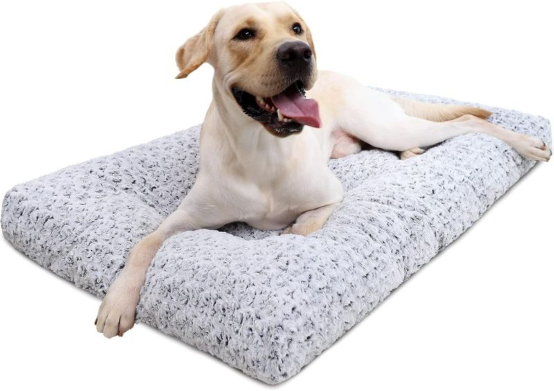 Photo 1 of Washable Dog Bed Deluxe Plush Dog Crate Beds Fulffy Comfy Kennel Pad Anti-Slip Pet Sleeping Mat for Large, Jumbo, Medium, Small Dogs Breeds,  Gray
