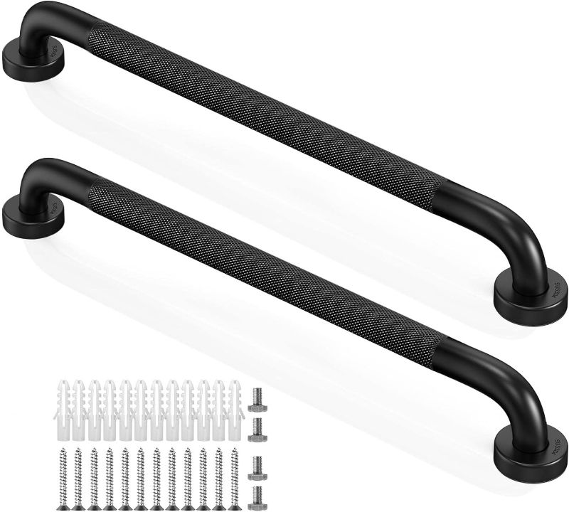 Photo 1 of LZPTYYSN 2 Pack 32 Inch Grab Bars for Elderly for Wall, Anti-Slip Handicapped Grab Bars, Stainless Steel Bathroom Grab Bar, Black,1.25 Inch Diameter
