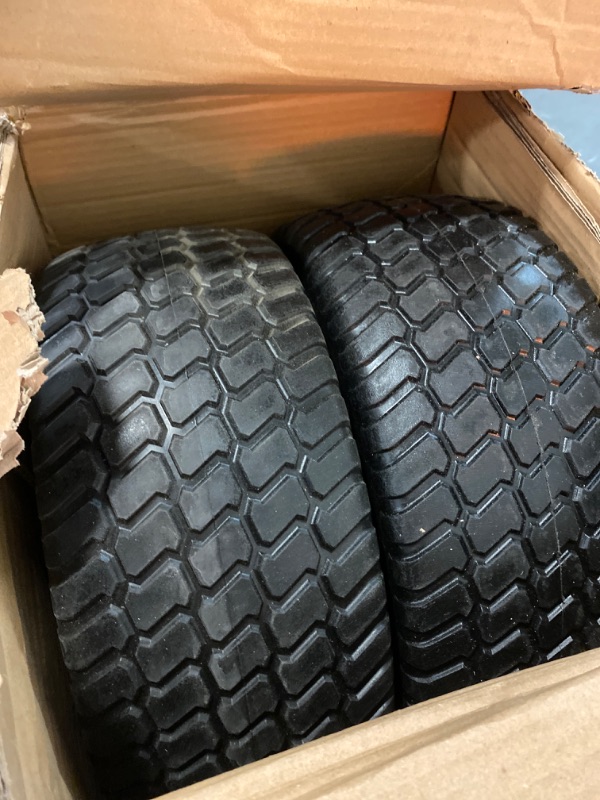 Photo 2 of (2-Pack) 16x6.50-8 Tire and Wheel Flat Free - Solid Rubber Riding Lawn Mower Tires and Wheels - With 3" Offset Hub and 3/4" Bushings - 16x6.5-8 Tractor Turf Tire Turf-Friendly 3mm Treads 16x6.50-8 Flat-Free Silver