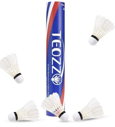 Photo 1 of TEOZZO Badminton Birdies Shuttlecocks Goose Feather Nylon Pack of 12, Stable and Sturdy High Speed Shuttles for Indoor and Outdoor Training Sports
