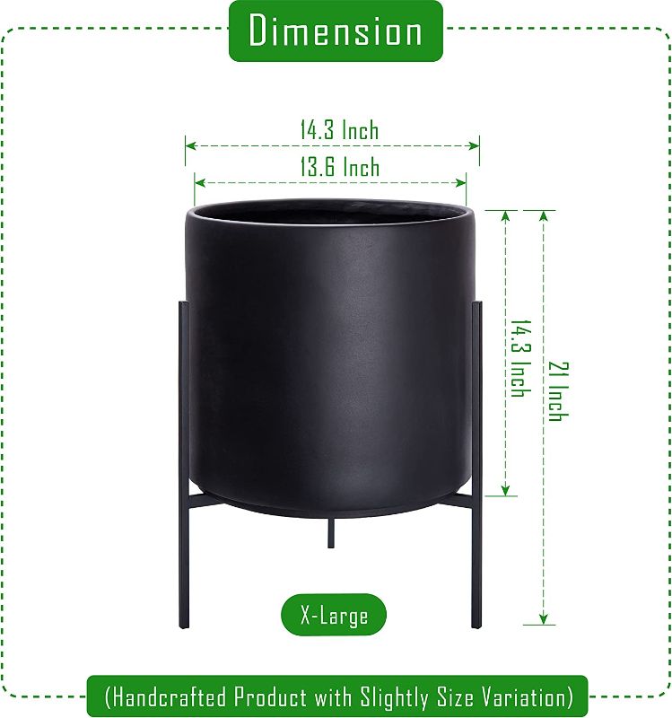 Photo 1 of 
D'vine Dev Modern Black Plants Pot Cylinder Planter with Heavy Duty Stand, X-Large 14 Inch Pot, 19.6 Inch with Stand Height, 96-T-2-XL
Size:Black