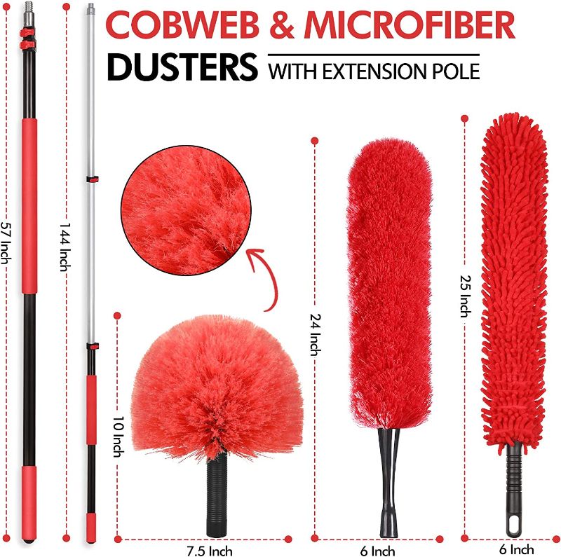 Photo 1 of 30Foot High Reach Dusting Kit with 5-12 Foot Extension Pole // High Ceiling Duster with Telescopic Pole // Cobweb Duster // Microfiber Duster // Outdoor & Indoor Extendable Duster Cleaning Kit