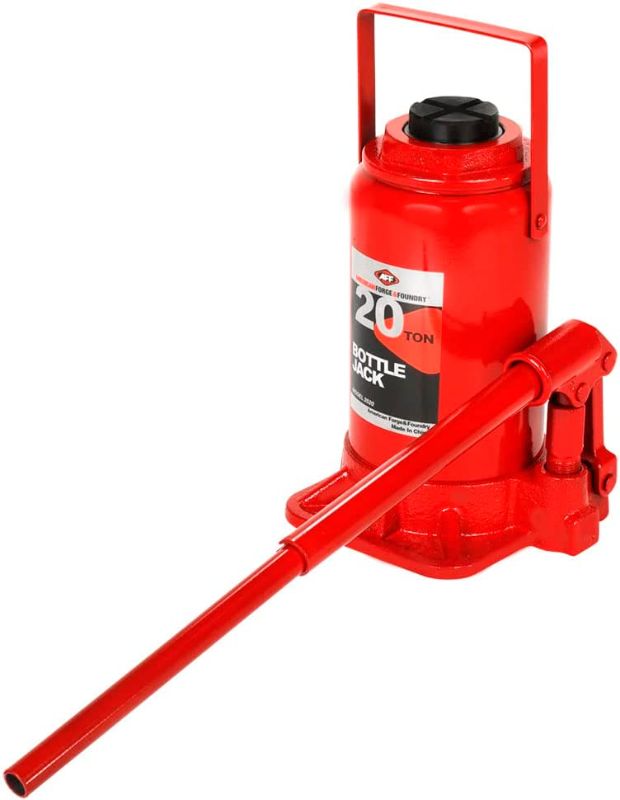 Photo 1 of 
AFF Heavy Duty 20 Ton Bottle Jack, Manual, Machine Hardened Steel Saddles, Centered Pumps and Rams, 3520