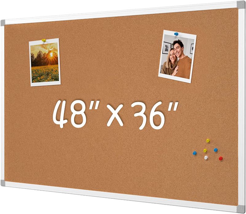 Photo 1 of AKTOP Cork Board Bulletin Board, 48 X 36 Inches Corkboard for Wall, Silver Aluminium Frame, Perfect for Office and School Projects
Size:36" x 48"