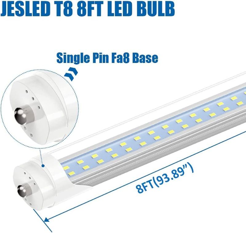 Photo 1 of ESLED 8FT LED Bulbs, Single Pin Fa8 Base, 50W (130W Equivalent) , 5000K Daylight?6000LM? 8 Foot T8  Tube Lights?4 Pack