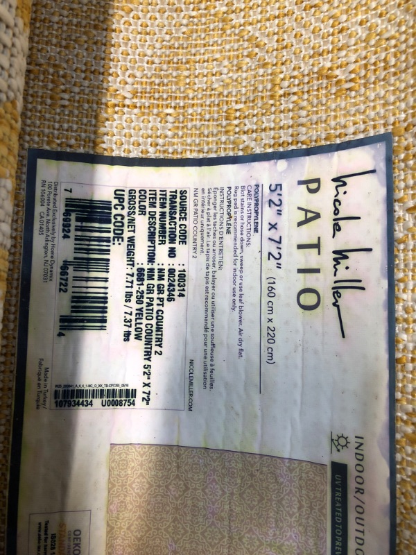 Photo 1 of **** USED ****
Nicole Miller New York Patio Country Danica Transitional Geometric Indoor/Outdoor Area Rug, Yellow/White, 5'2"x7'2" Yellow/White 5'2"x7'2" Rectangle