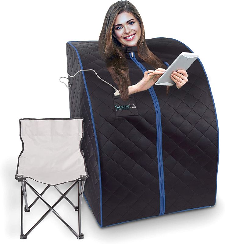 Photo 1 of SereneLife Oversize Portable Infrared Home Spa | One Person Sauna | with Heating Foot Pad & Portable Chair, SLISAU20BK, Black
