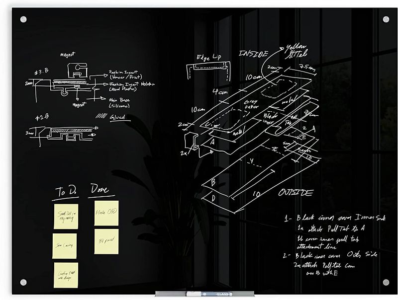 Photo 1 of U Brands Glass Dry Erase Board, 47 x 35 Inches, Black Non-Magnetic Surface, Frameless
