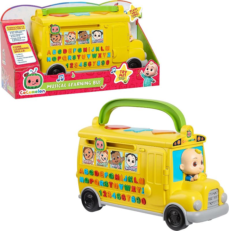 Photo 1 of CoComelon Musical Learning Bus, Number and Letter Recognition, Phonetics, Yellow School Bus Toy Plays ABCs