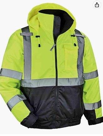 Photo 1 of High Visibility Reflective Winter Bomber Jacket, Black Bottom, ANSI Compliant, Ergodyne GloWear
SIZE LARGE