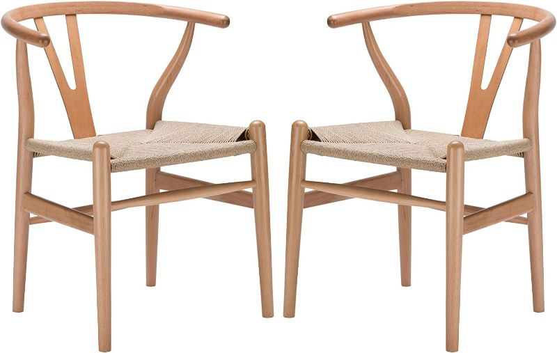 Photo 1 of ***SEE NOTES***Poly and Bark Weave Modern Wooden Mid-Century Dining Chair, Hemp Seat, Natural (Set of 2)
