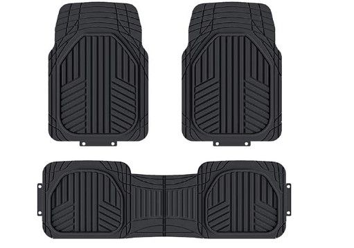 Photo 1 of Amazon Basics 3-Piece All-Weather Protection Heavy Duty Rubber Floor Mats Set with Cargo Liner for Cars, SUVs, and Trucks?Black,Universal Trim to Fit