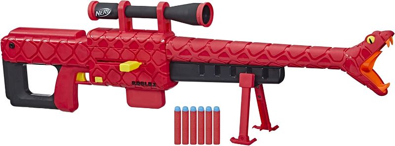 Photo 1 of *JAMMED* Nerf Roblox Zombie Attack: Viper Strike Nerf Sniper-Inspired Blaster With Scope, Code for Exclusive Virtual Item, Roblox Toys for 8 Year Old Boys & Girls and Up, 6-Dart Clip, 6 Nerf Elite Darts, Bipod
