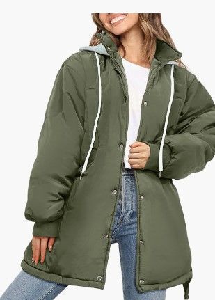 Photo 1 of **X-SMALL*
PRETTYGARDEN Women's 2023 Hooded Puffer Jackets Long Sleeve Button Down Belted Warm Winter Trench Coat Outerwear With Pockets
