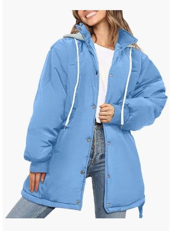 Photo 1 of **SMALL**
PRETTYGARDEN Women's 2023 Hooded Puffer Jackets Long Sleeve Button Down Belted Warm Winter Trench Coat Outerwear With Pockets
