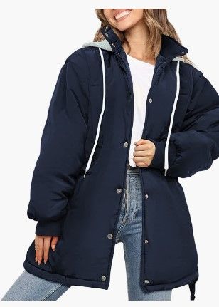 Photo 1 of **LARGE**
PRETTYGARDEN Women's 2023 Hooded Puffer Jackets Long Sleeve Button Down Belted Warm Winter Trench Coat Outerwear With Pockets
