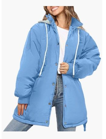 Photo 1 of **LARGE**
PRETTYGARDEN Women's 2023 Hooded Puffer Jackets Long Sleeve Button Down Belted Warm Winter Trench Coat Outerwear With Pockets

