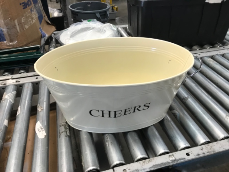 Photo 5 of **handle needs to be assembled**
Twine Rustic Farmhouse Decor Ice Bucket And Galvanized Cheers Tub, 6.3 gallons, cream