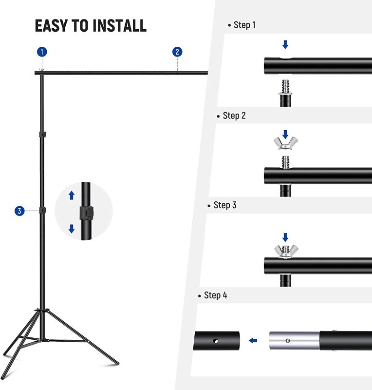 Photo 1 of NEEWER Backdrop Stand 10ft x 7ft, Adjustable Photo Studio Backdrop Support System for Wedding Parties Background Portrait Photography with 4 Crossbars, 6 Clamps, 2 Black Sandbags and Carrying Bag
