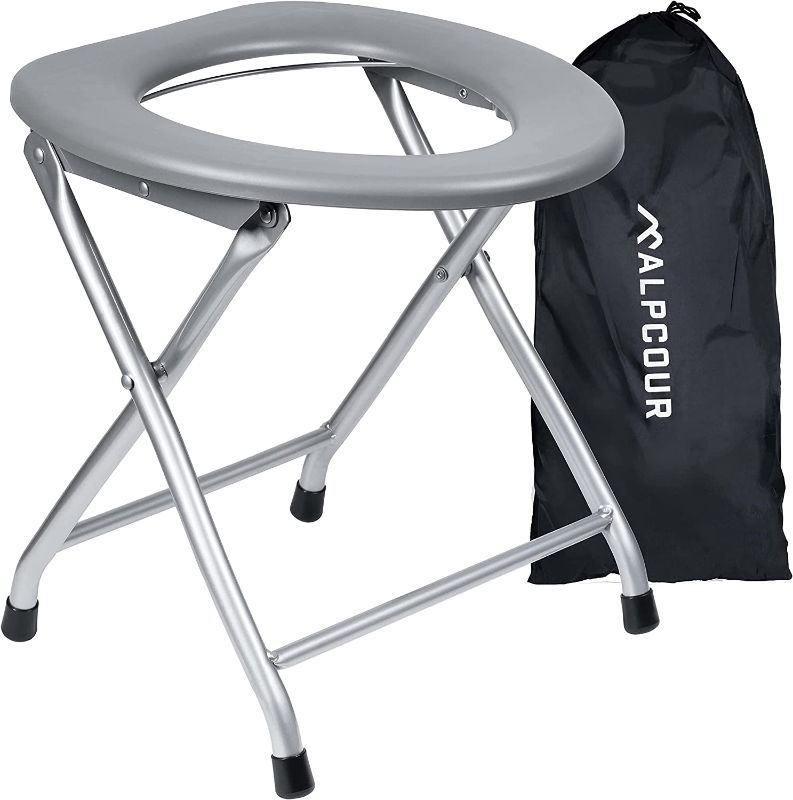 Photo 1 of Alpcour Portable Toilet Seat – Compact Lightweight Indoor & Outdoor Commode w/Built-In Bag Hooks & Travel Bag – Heavy-Duty Stainless-Steel Chair is Durable & Convenient For Camping, Travel & Emergency
