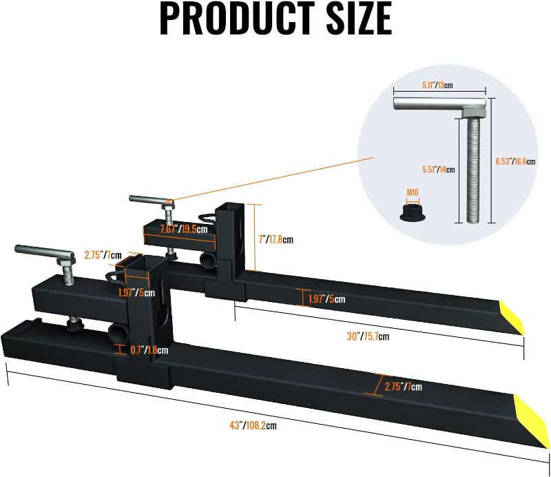 Photo 2 of 
Sulythw Clamp On Pallet Forks, 43” Total Length 2000lbs Heavy Duty Tractor Forks for Loader Bucket or Skid Steer Kubota Tractor