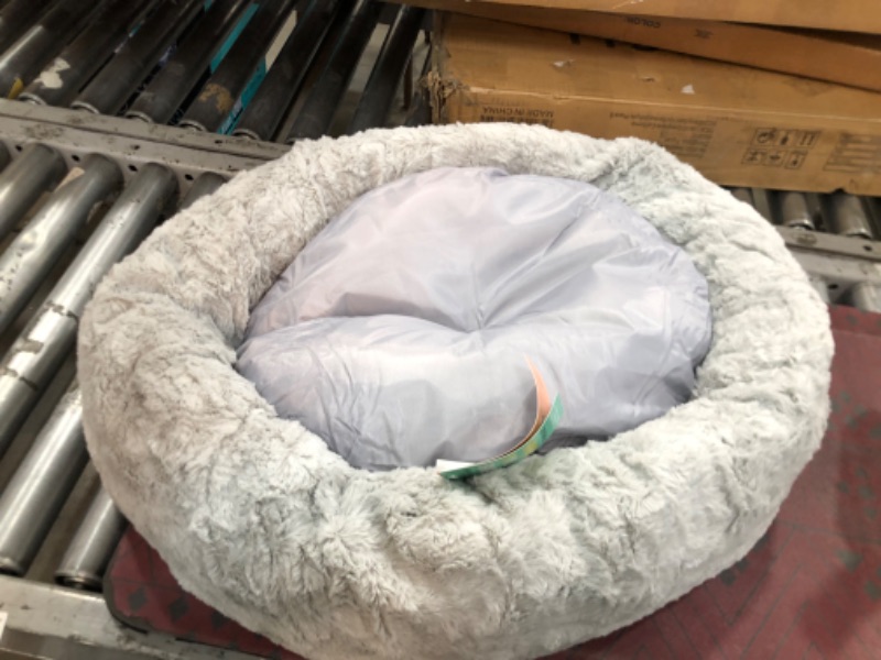 Photo 3 of Best Friends by Sheri The Original Calming Donut Cat and Dog Bed in Lux Fur Gray, Small 23x23 Lux Gray Small 23" x 23" Bed Only