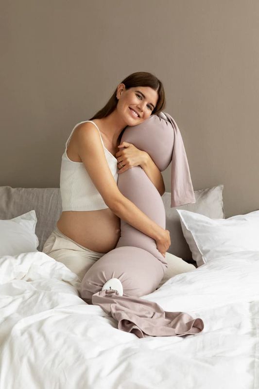 Photo 1 of bbhugme Pregnancy Body Pillow - Non-Toxic Certified Textiles - Full Body Adjustable Support for Sleep - Soft Machine Washable Jersey Cover, TOXPROOF & OEKO-TEX Certified, BPA Free - Dusty Pink/Vanilla