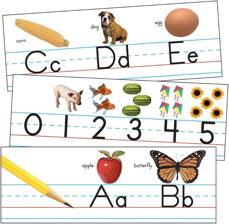 Photo 1 of Carson Dellosa Alphabet and Number Line Bulletin Board Set—Alphabet Chart with Upper and Lowercase Letters, Numbers 0-10, Bulletin Board Decorations for Homeschool or Classroom Decor (11 pc)
