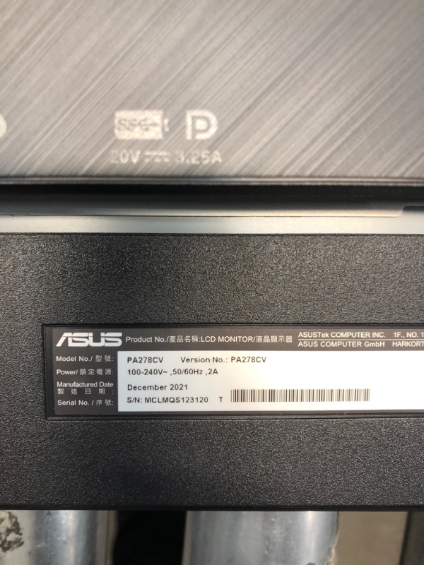 Photo 3 of *DAMAGED EXTERIOR NOT IN ORIGINAL PACKAGING* ASUS ProArt Display 27" Monitor PA278CV - WQHD (2560 x 1440), IPS, 100% sRGB/ Rec. 709, ?E < 2, Calman Verified, USB Hub, USB-C, DisplayPort Daisy-chaining, HDMI, Eye Care, Height Adjustable
