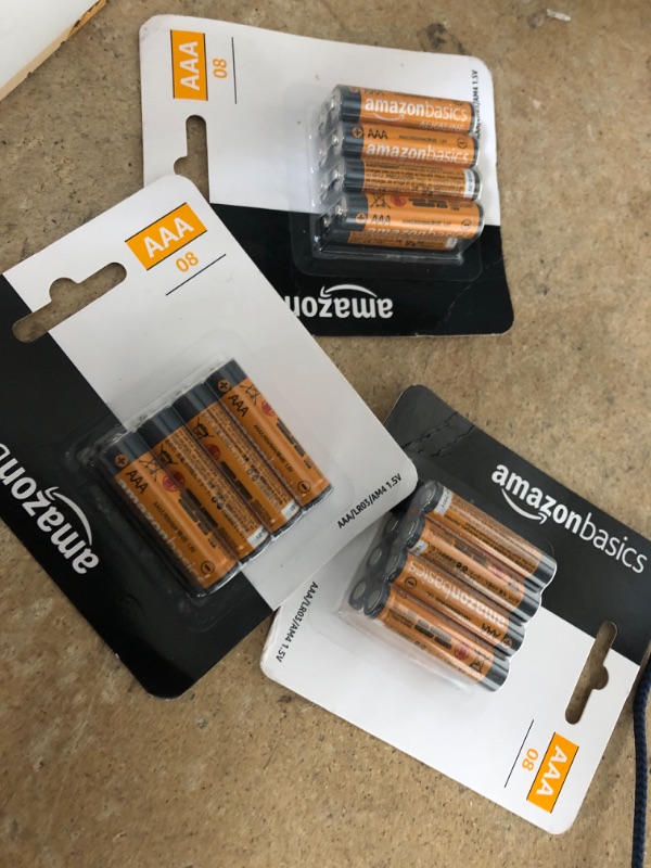 Photo 1 of Amazon Basics 8 Pack AAA High-Performance Alkaline Batteries, 10-Year Shelf Life, Easy to Open Value Pack,8 Count (Pack of 3)