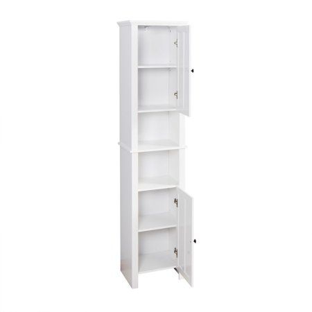 Photo 1 of Abrihome Bathroom Floor Storage Cabinet with 2 Doors Living Room Wooden Cabinet with 6 Shelves 15.75 X 11.81 X 66.93 Inch White
