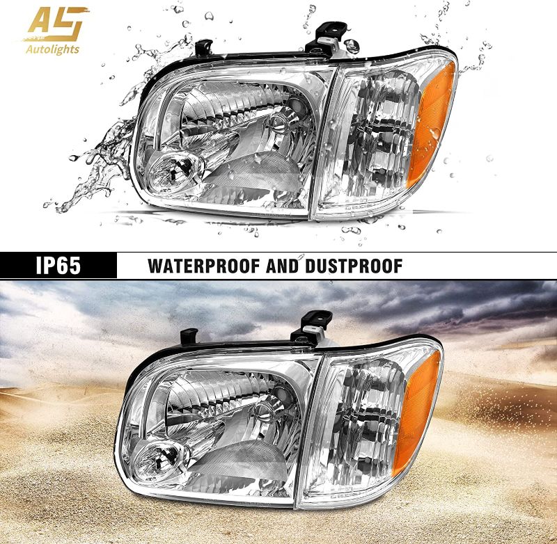 Photo 1 of AS Headlight Assembly Compatible with 2005-2006 Toyota Tundra Double Cab/ 2005-2007 Sequoia Headlamp Chrome Housing Driver and Passenger Side
