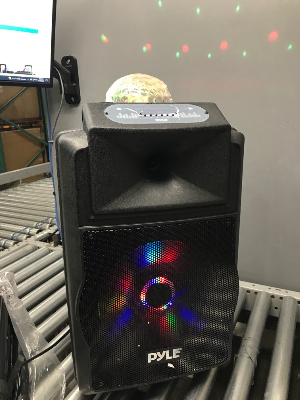 Photo 2 of (Tested) Wireless Portable PA Speaker System - 700 W Battery Powered Rechargeable Sound Speaker and Microphone Set with Bluetooth MP3 USB Micro SD FM Radio AUX 1/4" DJ lights - For PA / Party - Pyle PSUFM1280B Basic Karaoke Speaker System