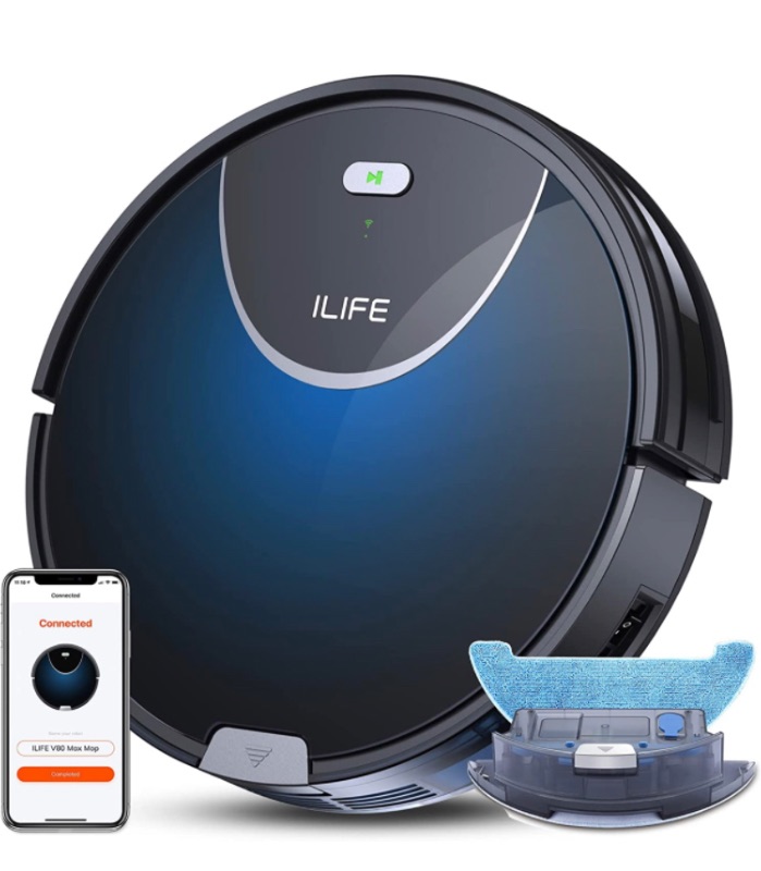 Photo 1 of ILIFE V80 Max Mopping Robot Vacuum and Mop Combo - 2000Pa Suction Wi-Fi Automatic Vacuum Cleaner Robot Works with Alexa - 750ml Dustbin Robotic Vacuum Cleaner for Pet Hair Hardwood Floors Carpet (tested)