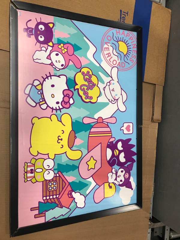 Photo 2 of (See  photo for damage) Trends International Hello Kitty and Friends - Happiness Overload Wall Poster 22.375" x 34" Black Framed Version