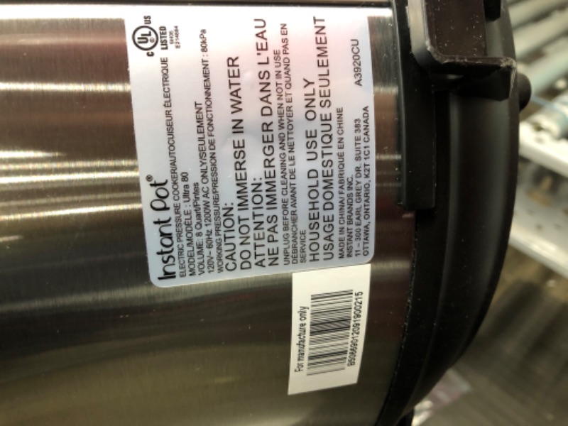 Photo 4 of ***TESTED**POWERED ON***Instant Pot Ultra 80 Ultra 8 Qt 10-in-1 Multi- Use Programmable Pressure Cooker, Slow Cooker, Rice Cooker, Yogurt Maker, Cake Maker, Egg Cooker, Sauté, and more, Stainless Steel/Black 8QT Ultra