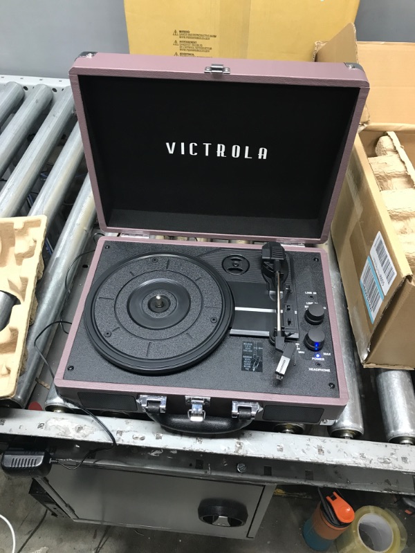 Photo 2 of ***TESTED WORKING*** Victrola Vintage 3-Speed Bluetooth Portable Suitcase Record Player with Built-in Speakers | Upgraded Turntable Audio Sound| Includes Extra Stylus | Magenta, Model Number: VSC-550BT-MAG Magenta Record Player