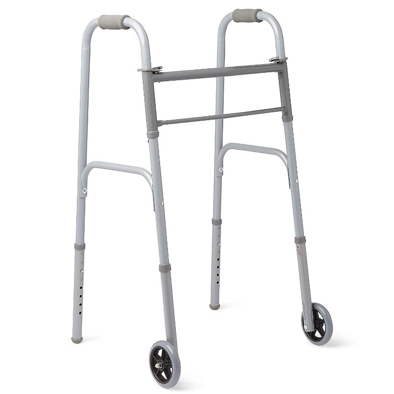 Photo 1 of Medline Easy Care Two-Button Folding Walkers With 5" Wheels
