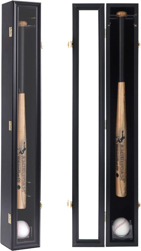 Photo 1 of HOROW Baseball Bat Display Case Wooden Frame with Acrylic Transparent Door Holder Rack Cabinet Wall Mounted Shadow Box Vertical or Horizontal, w/98% UV Protection-Lock Black
