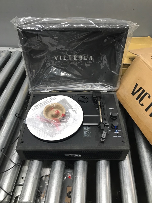 Photo 2 of ***FACTORY SEALED; TESTED WORKING*** Victrola Parker Bluetooth Suitcase Record Player with 3-speed Turntable, Black Black/Silver Record Player