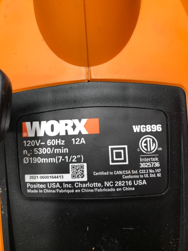 Photo 6 of *** USED *** WORX WG896 12 Amp 7.5" Electric Lawn Edger & Trencher, 7.5in, Orange and Black & AmazonBasics