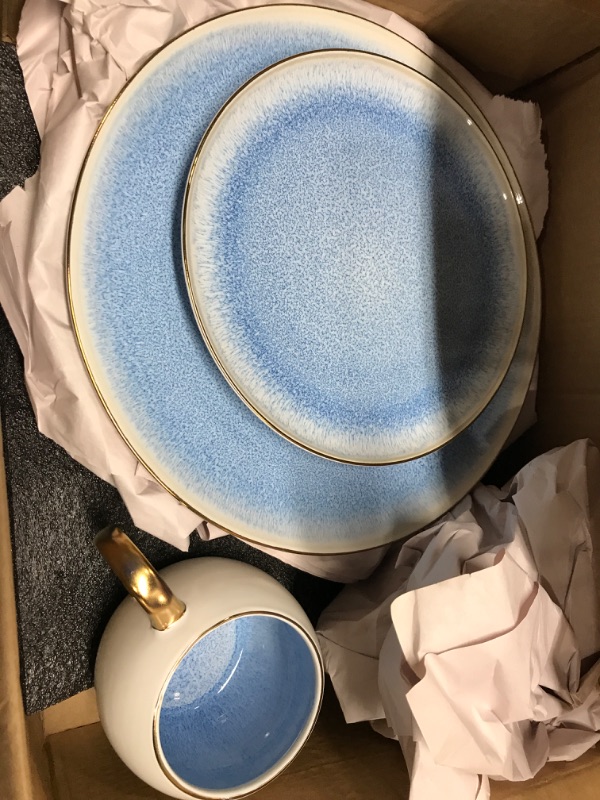 Photo 2 of  Stone Lain Josephine Formal Porcelain Dinnerware, , Blue, White and Gold 16 PIECE