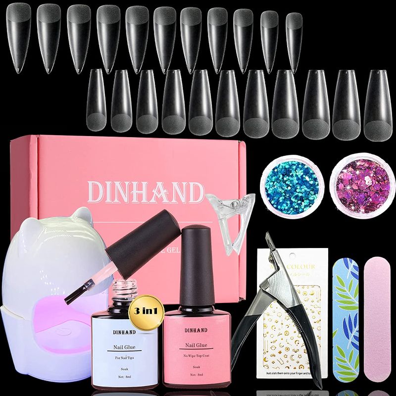 Photo 1 of Nail Tips and Glue Gel Kit - Portable Mini Nail Lamp 480 Pcs Nails Tips DIY Nail Set Multipurpose Gel Nail Kit Easy to Use Suitable for Professional Manicurists or Nail Learners
